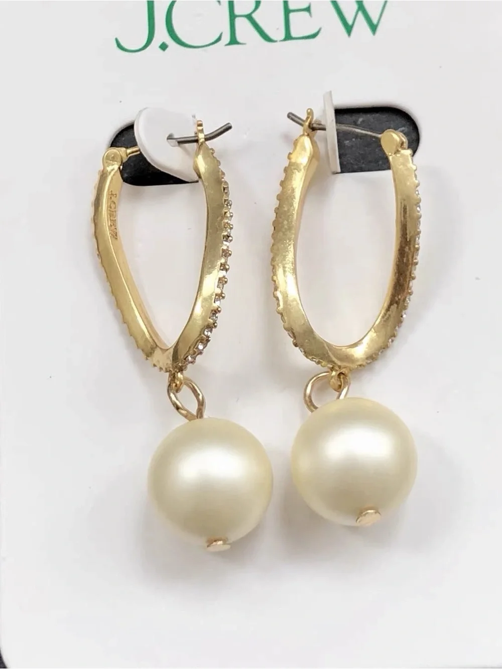 J. Crew Gold Hoop Earrings with Cream Pearl Drops
